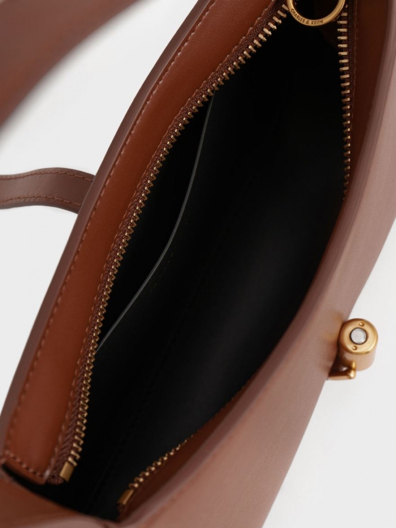 τσάντεσ ώμου Charles And Keith Cesia Metallic Accent καφε | 78630-DXZQ