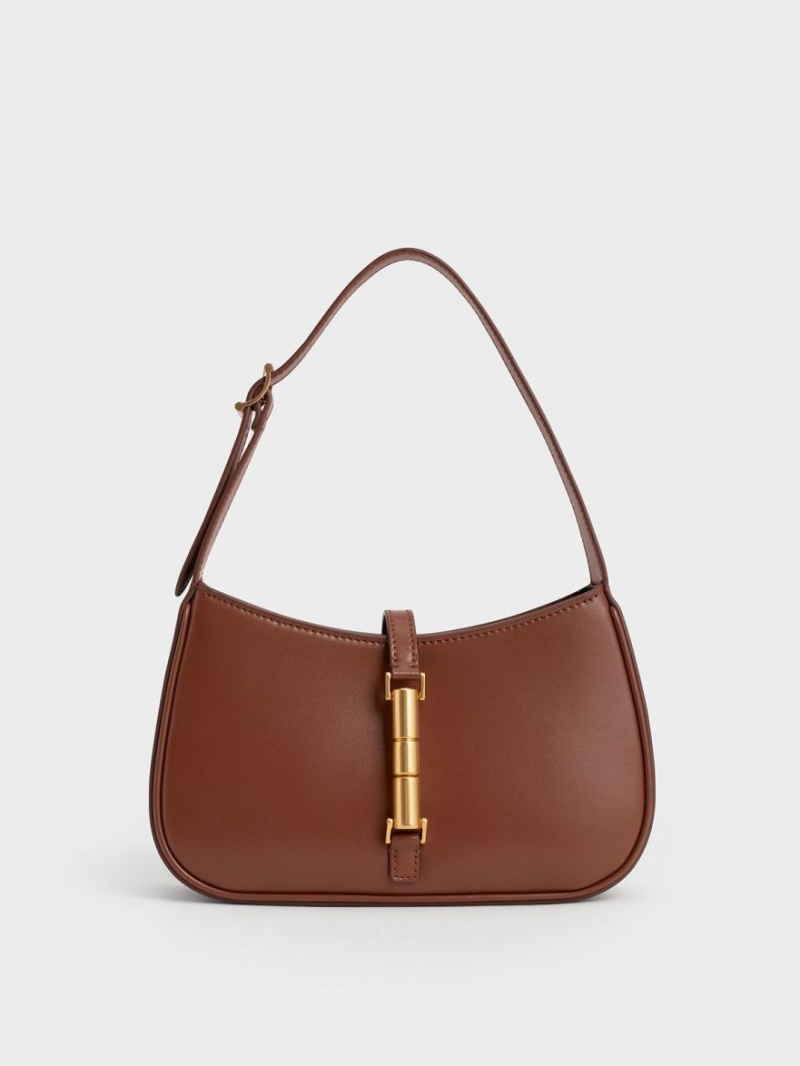 τσάντεσ ώμου Charles And Keith Cesia Metallic Accent καφε | 78630-DXZQ