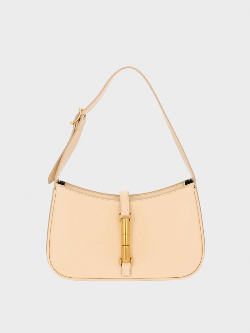 τσάντεσ ώμου Charles And Keith Cesia Metallic Accent Μπεζ | 59401-DJER