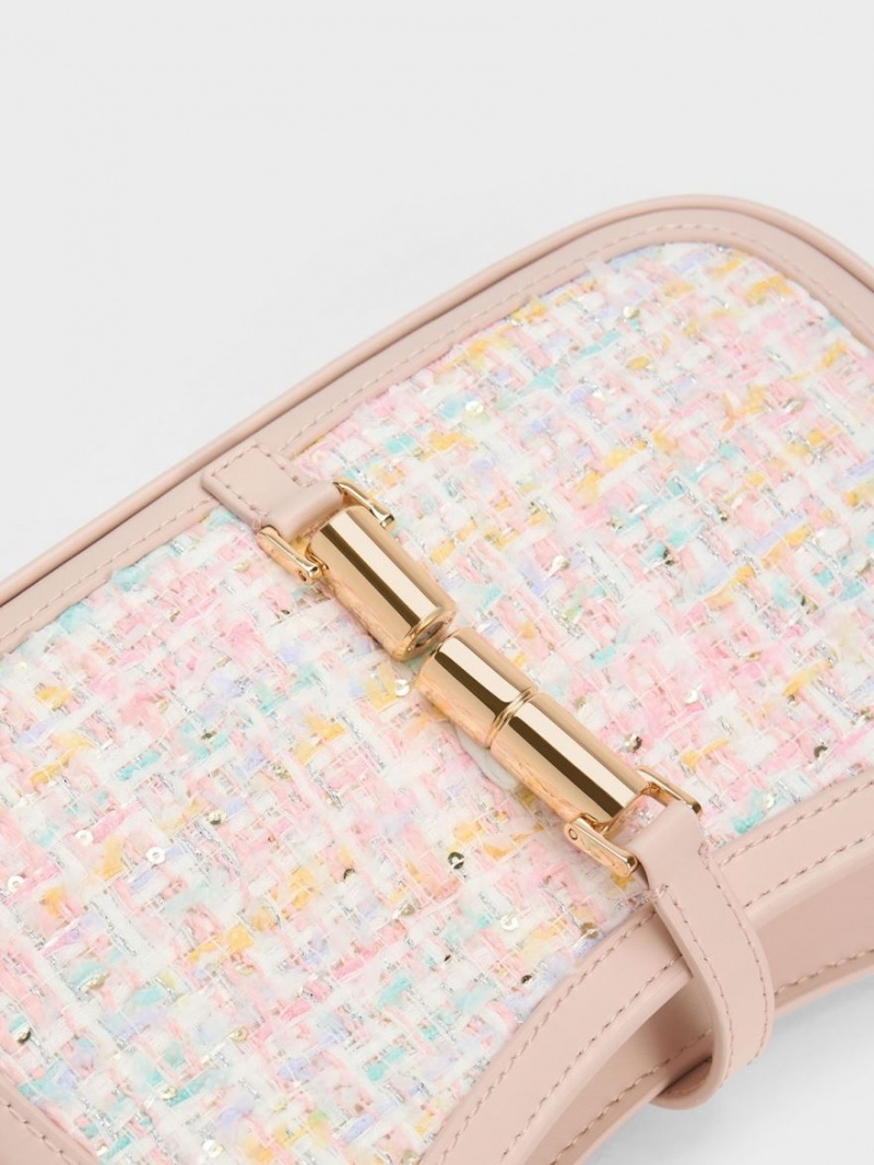 τσάντεσ ώμου Charles And Keith Cesia Metallic Accent Tweed ροζ | 16548-XZHF