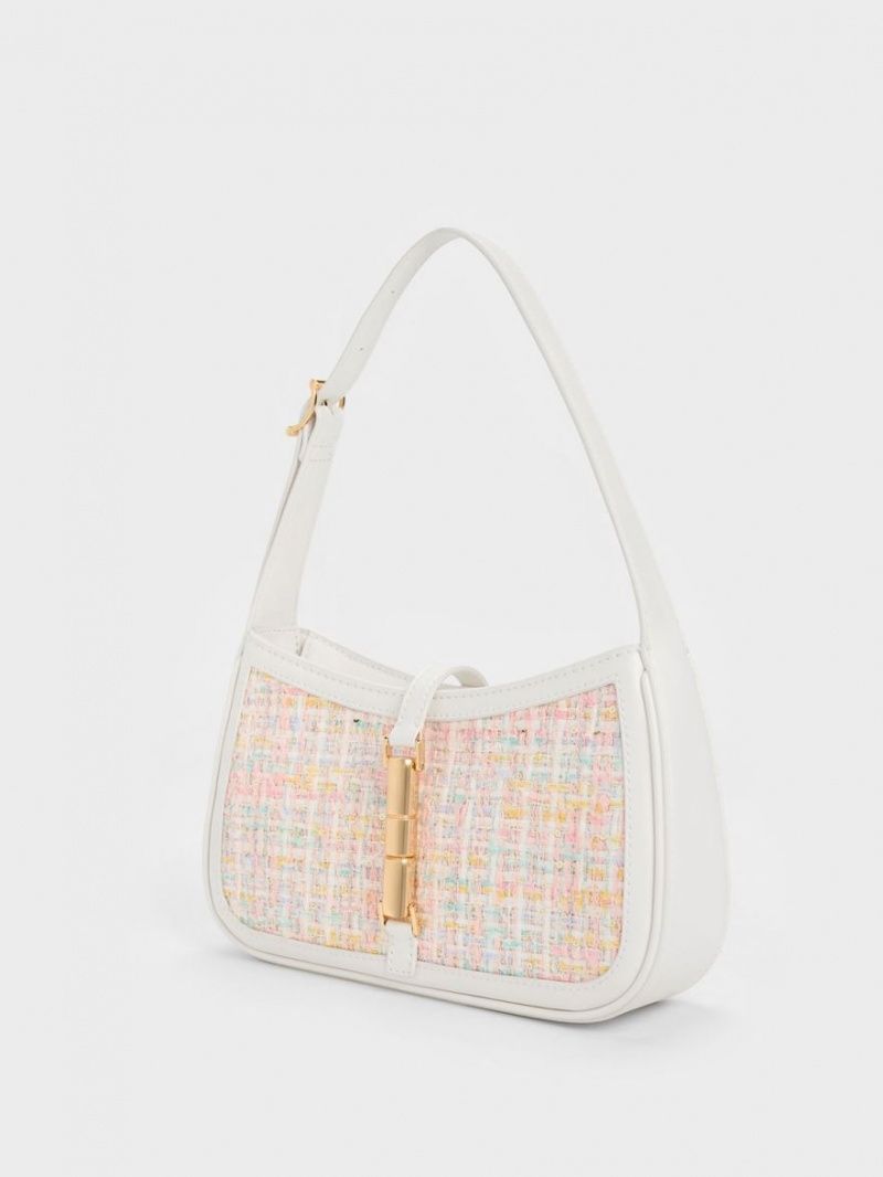 τσάντεσ ώμου Charles And Keith Cesia Metallic Accent Tweed ροζ | 42985-INXG