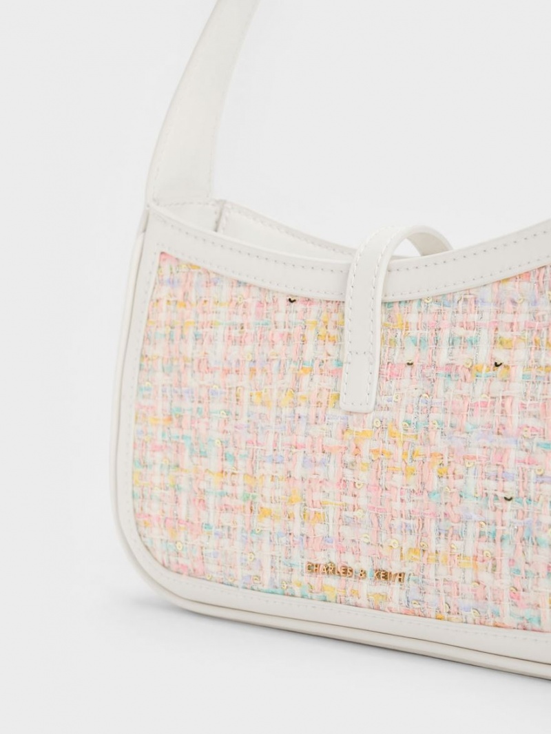 τσάντεσ ώμου Charles And Keith Cesia Metallic Accent Tweed ροζ | 42985-INXG