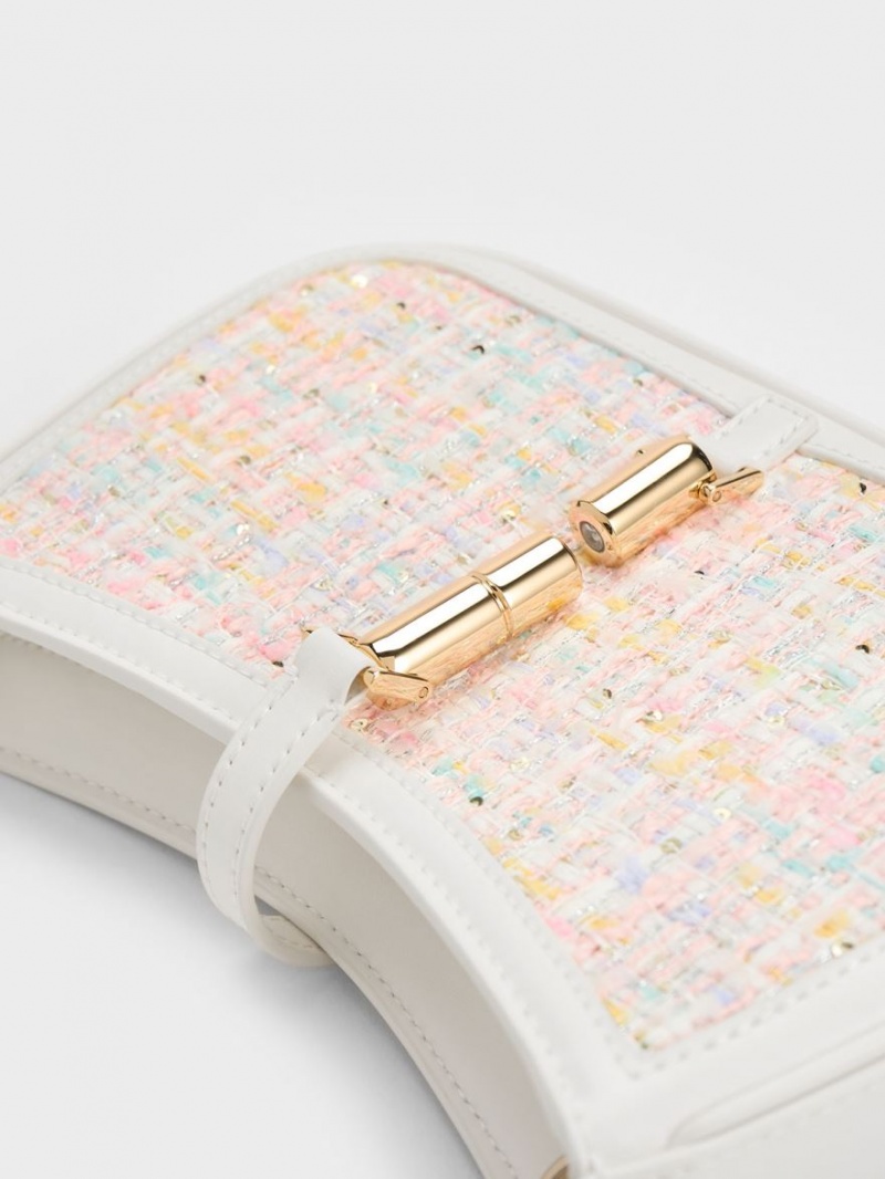 τσάντεσ ώμου Charles And Keith Cesia Metallic Accent Tweed ροζ | 42985-INXG