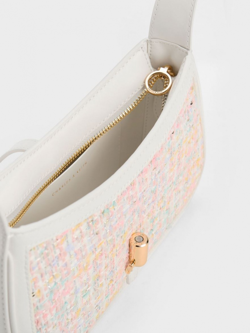 τσάντεσ ώμου Charles And Keith Cesia Metallic Accent Tweed ροζ | 42985-INXG