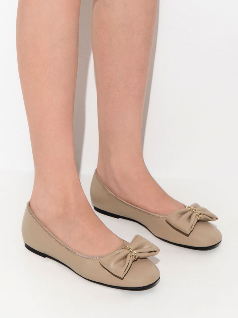 Παπουτσια Μπαλαρινεσ Charles And Keith Chain-Link Bow Μπεζ | 68903-XTRC