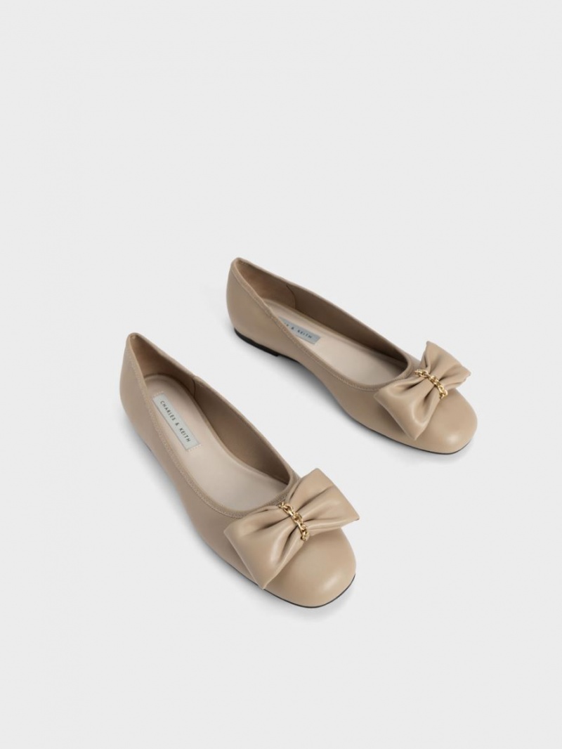 Παπουτσια Μπαλαρινεσ Charles And Keith Chain-Link Bow Μπεζ | 68903-XTRC