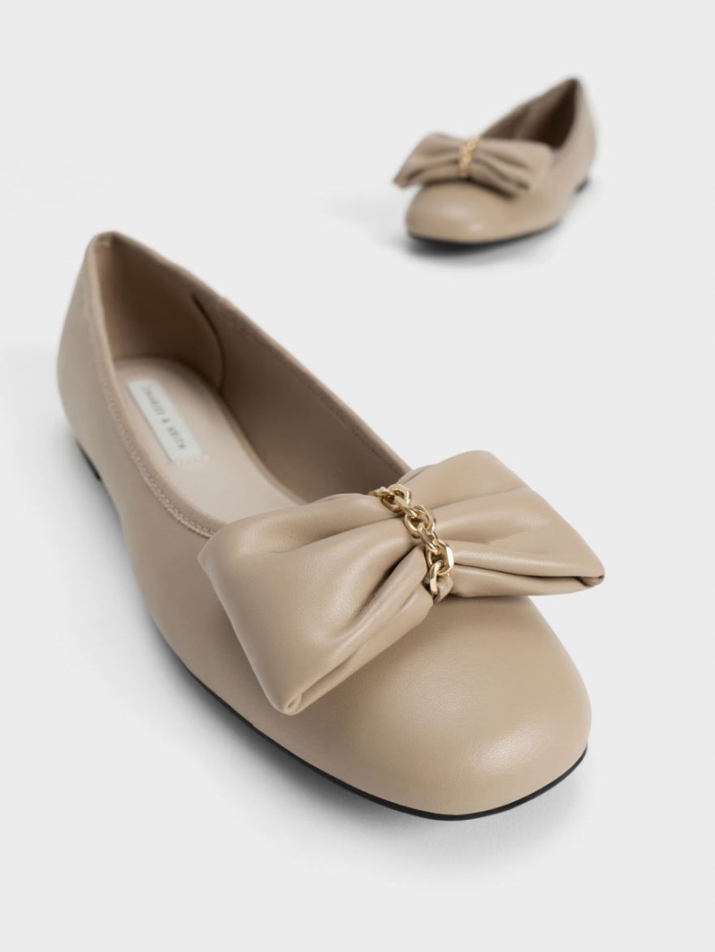 Παπουτσια Μπαλαρινεσ Charles And Keith Chain-Link Bow Μπεζ | 68903-XTRC