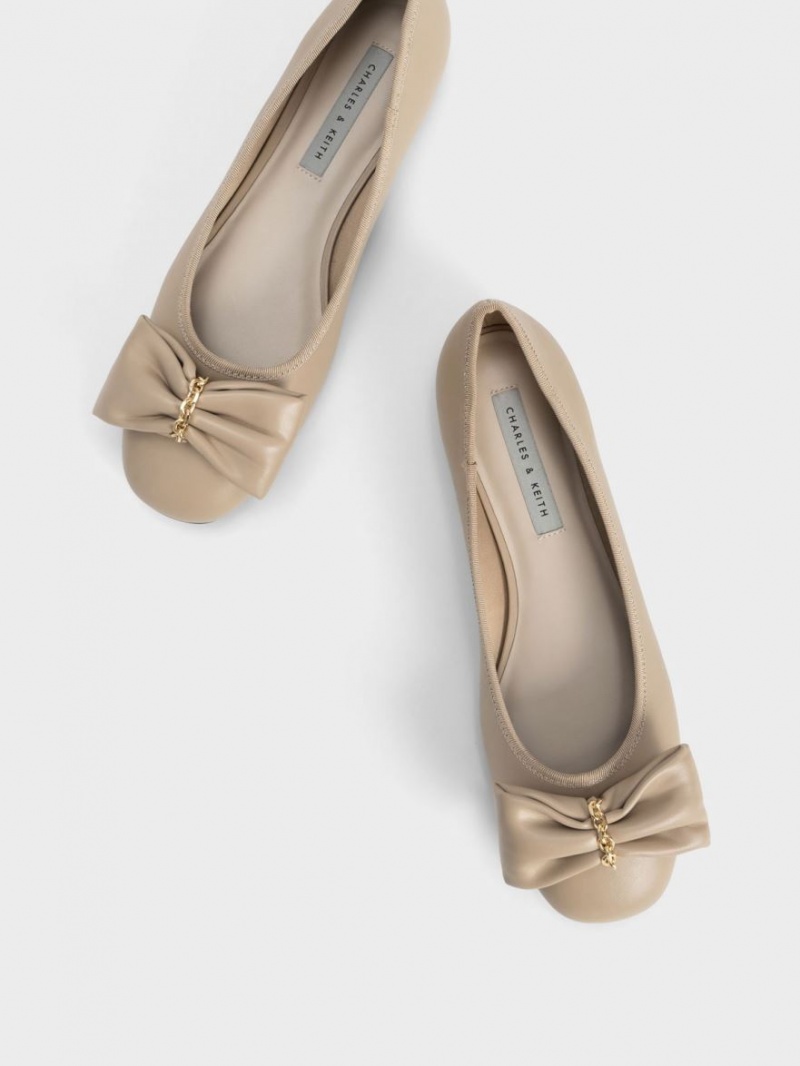 Παπουτσια Μπαλαρινεσ Charles And Keith Chain-Link Bow Μπεζ | 68903-XTRC