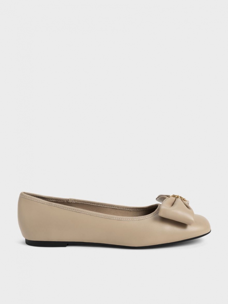 Παπουτσια Μπαλαρινεσ Charles And Keith Chain-Link Bow Μπεζ | 68903-XTRC