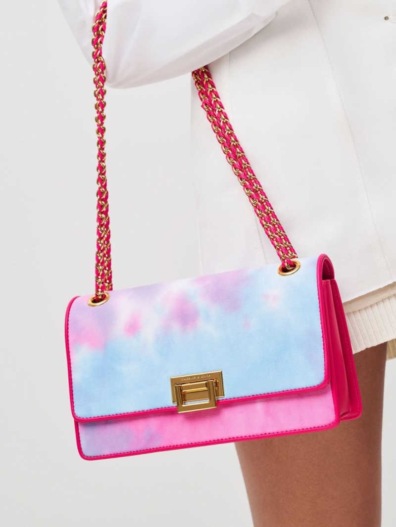 τσάντεσ ώμου Charles And Keith Chain Handle Tie-Dye φουξια | 37290-LGRN