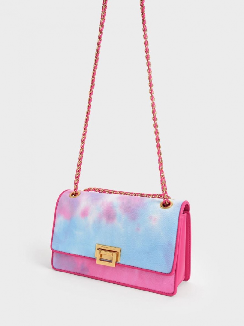 τσάντεσ ώμου Charles And Keith Chain Handle Tie-Dye φουξια | 37290-LGRN