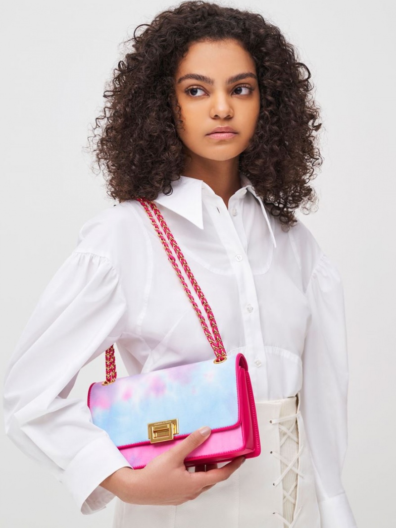 τσάντεσ ώμου Charles And Keith Chain Handle Tie-Dye φουξια | 37290-LGRN