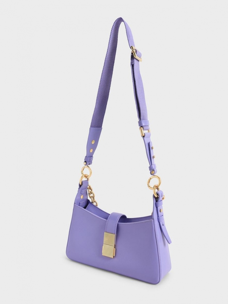 τσάντεσ ώμου Charles And Keith Chain Handle μωβ | 01267-MBAS