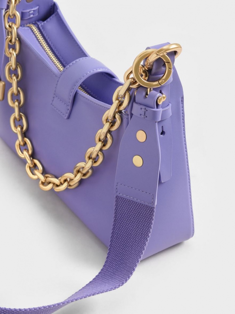 τσάντεσ ώμου Charles And Keith Chain Handle μωβ | 01267-MBAS