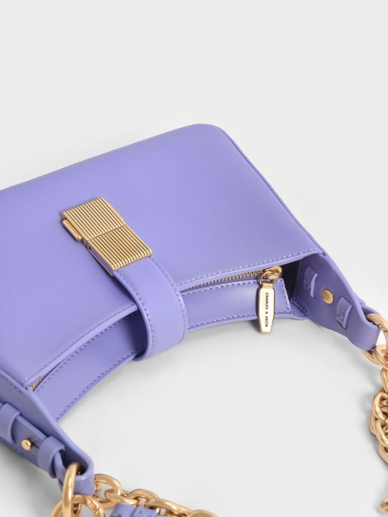 τσάντεσ ώμου Charles And Keith Chain Handle μωβ | 01267-MBAS
