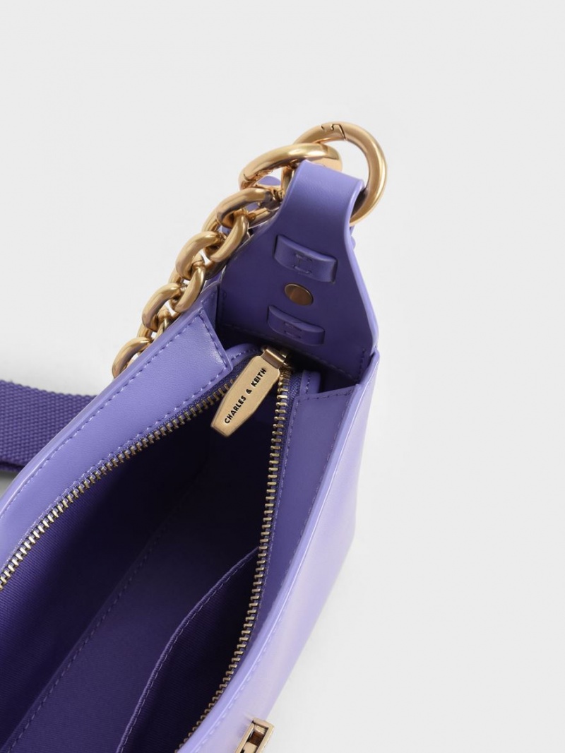 τσάντεσ ώμου Charles And Keith Chain Handle μωβ | 01267-MBAS
