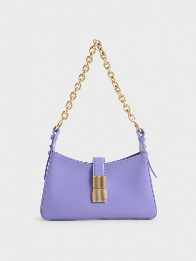 τσάντεσ ώμου Charles And Keith Chain Handle μωβ | 01267-MBAS