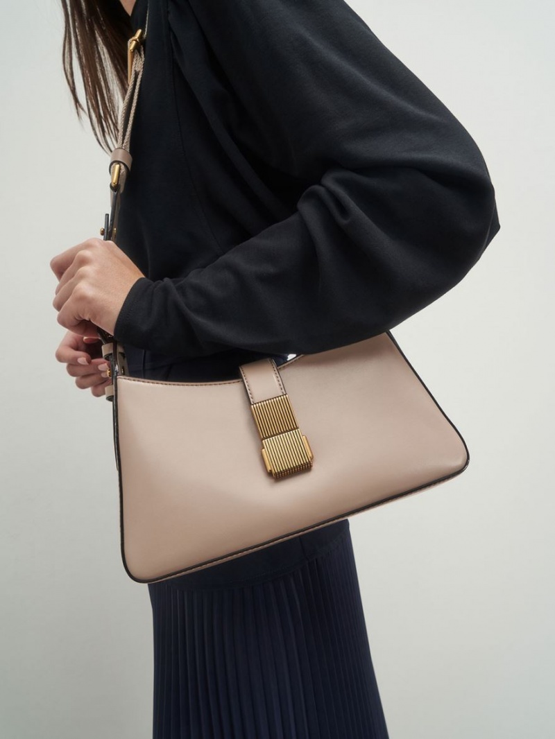 τσάντεσ ώμου Charles And Keith Chain Handle Μπεζ | 05487-XUZR