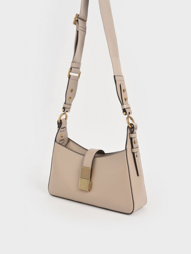 τσάντεσ ώμου Charles And Keith Chain Handle Μπεζ | 05487-XUZR