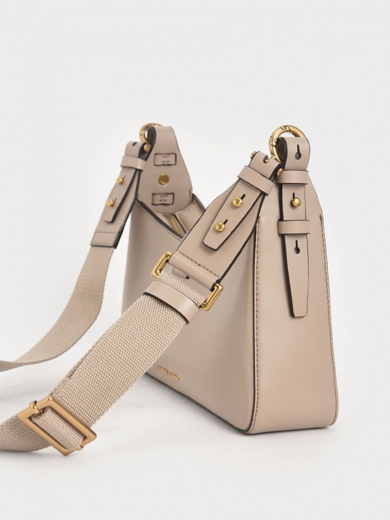 τσάντεσ ώμου Charles And Keith Chain Handle Μπεζ | 05487-XUZR