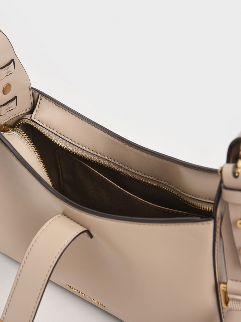 τσάντεσ ώμου Charles And Keith Chain Handle Μπεζ | 05487-XUZR