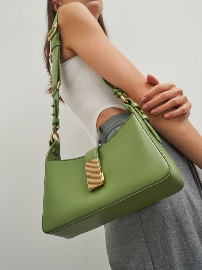 τσάντεσ ώμου Charles And Keith Chain Handle πρασινο | 18059-SKWL