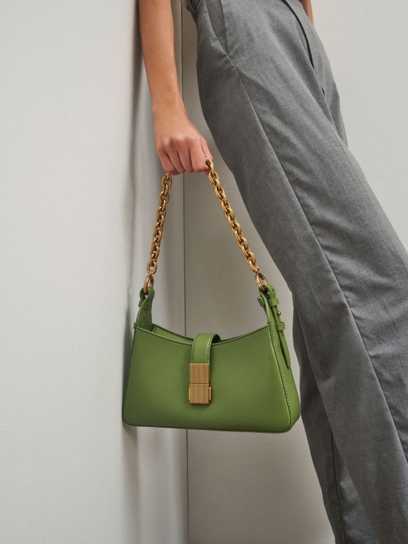τσάντεσ ώμου Charles And Keith Chain Handle πρασινο | 18059-SKWL