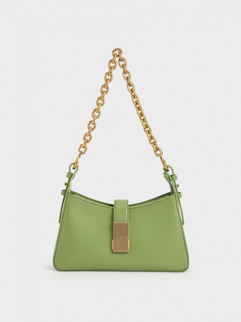 τσάντεσ ώμου Charles And Keith Chain Handle πρασινο | 18059-SKWL