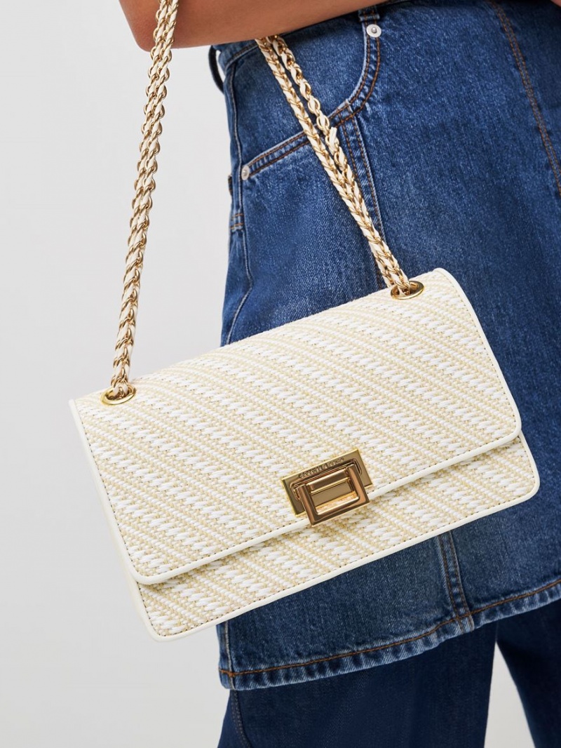 τσάντεσ ώμου Charles And Keith Chain Handle ασπρα | 64319-ESAL