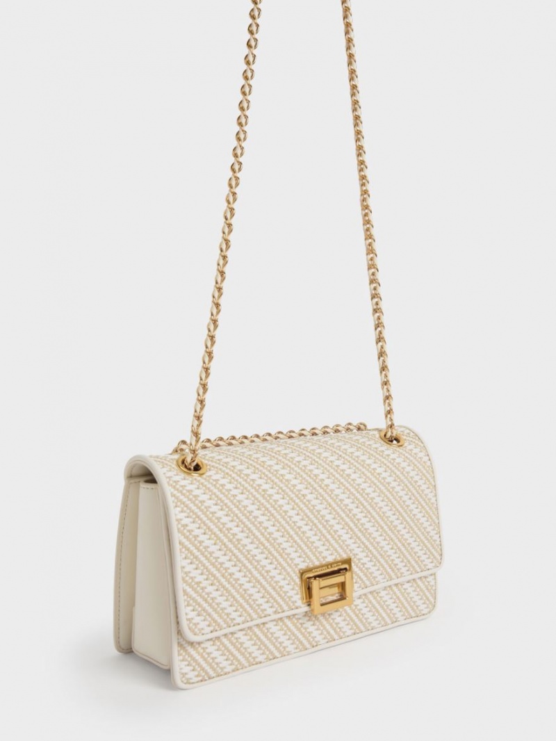 τσάντεσ ώμου Charles And Keith Chain Handle ασπρα | 64319-ESAL