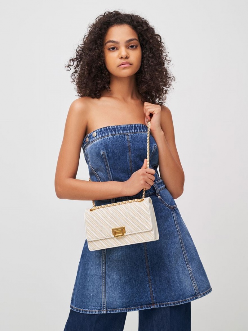 τσάντεσ ώμου Charles And Keith Chain Handle ασπρα | 64319-ESAL
