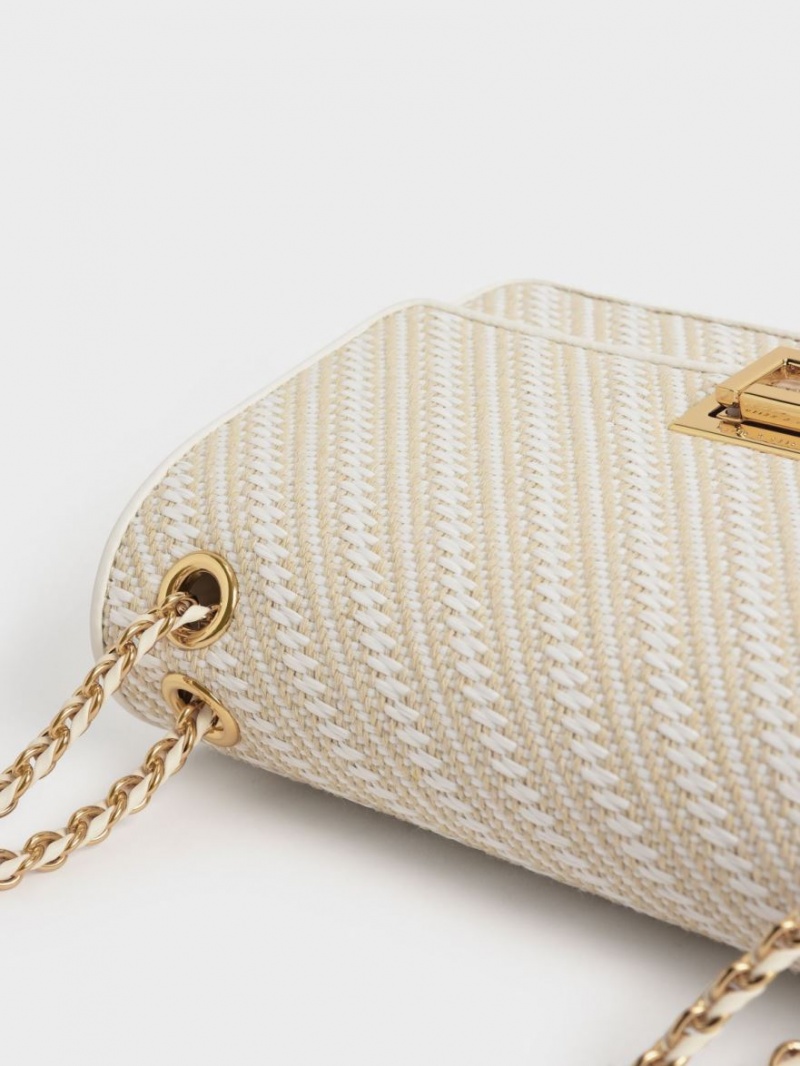 τσάντεσ ώμου Charles And Keith Chain Handle ασπρα | 64319-ESAL