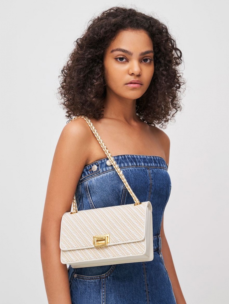 τσάντεσ ώμου Charles And Keith Chain Handle ασπρα | 64319-ESAL