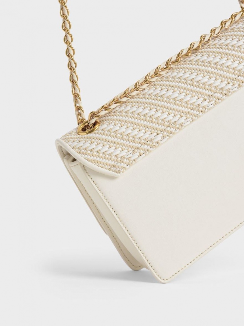 τσάντεσ ώμου Charles And Keith Chain Handle ασπρα | 64319-ESAL