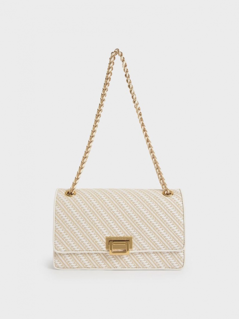 τσάντεσ ώμου Charles And Keith Chain Handle ασπρα | 64319-ESAL