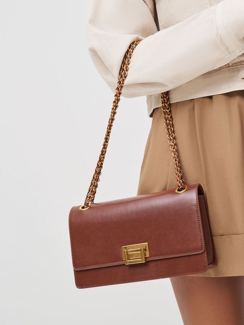τσάντεσ ώμου Charles And Keith Chain Handle σοκολάτα | 69041-ZFVY