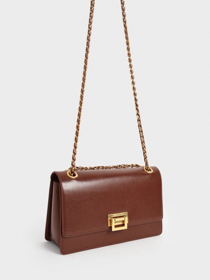τσάντεσ ώμου Charles And Keith Chain Handle σοκολάτα | 69041-ZFVY