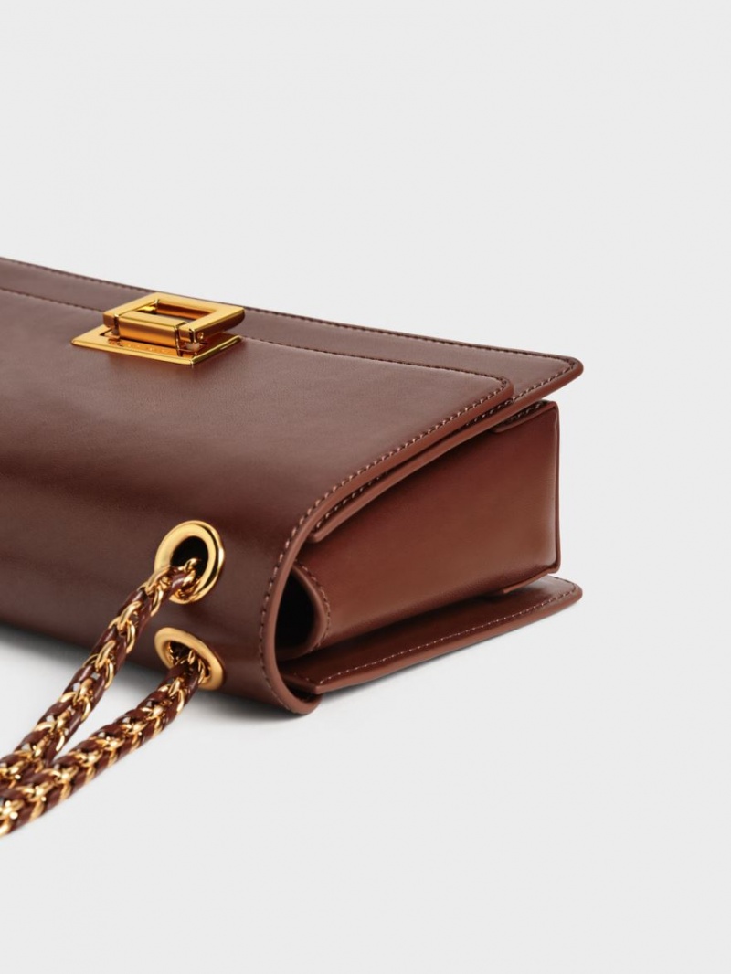 τσάντεσ ώμου Charles And Keith Chain Handle σοκολάτα | 69041-ZFVY