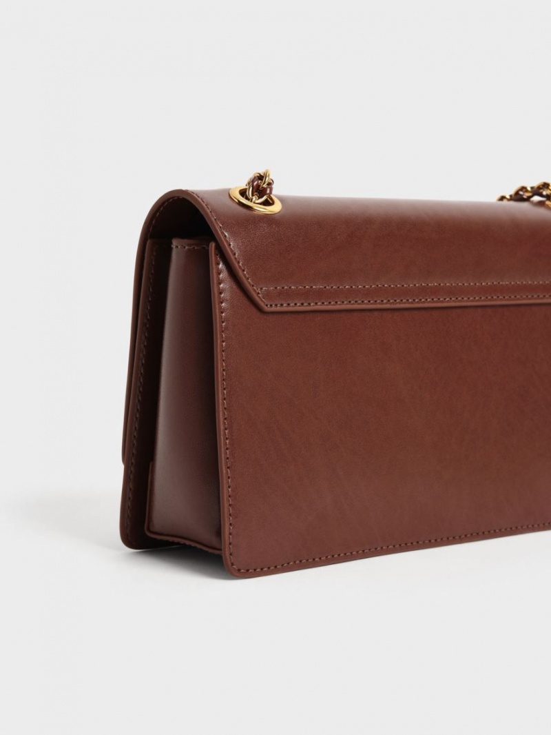 τσάντεσ ώμου Charles And Keith Chain Handle σοκολάτα | 69041-ZFVY
