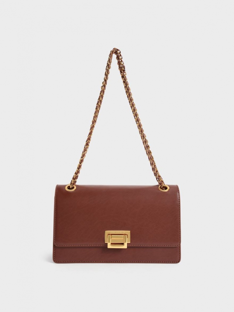 τσάντεσ ώμου Charles And Keith Chain Handle σοκολάτα | 69041-ZFVY