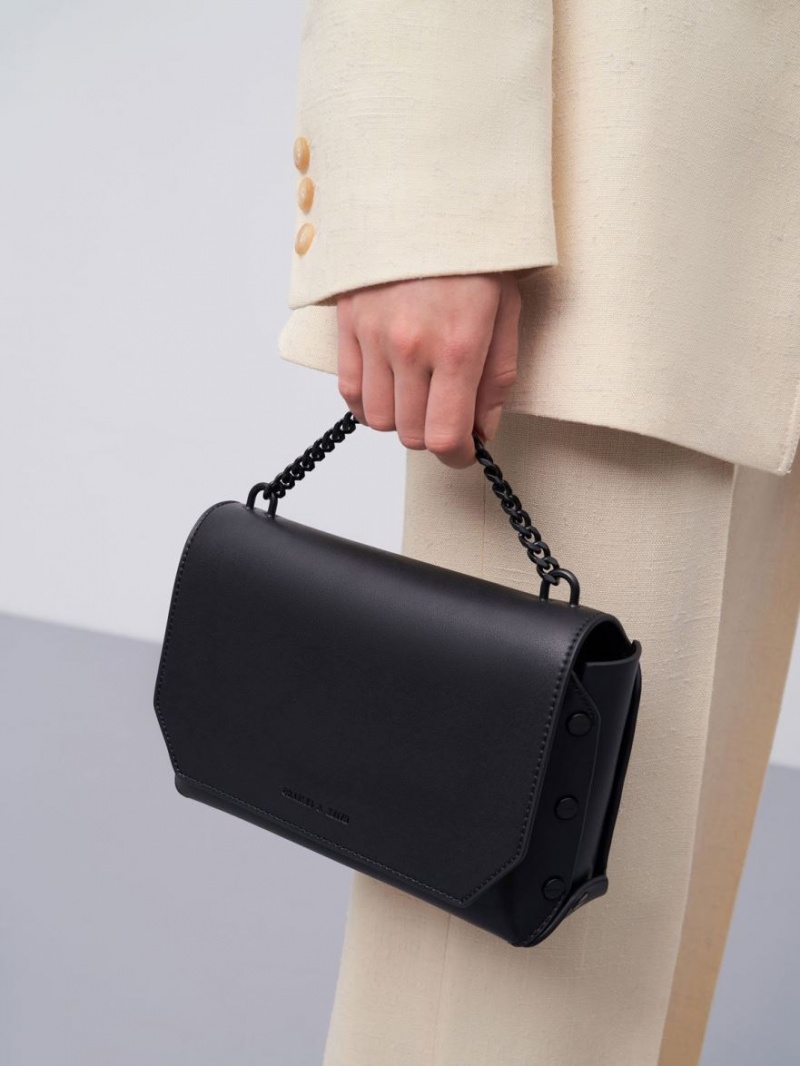 τσάντεσ ώμου Charles And Keith Chain Handle μαυρα | 87620-BHKM