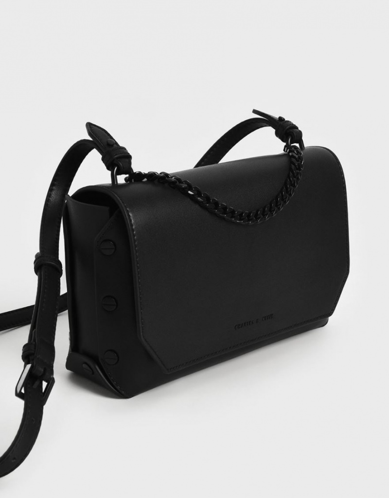 τσάντεσ ώμου Charles And Keith Chain Handle μαυρα | 87620-BHKM