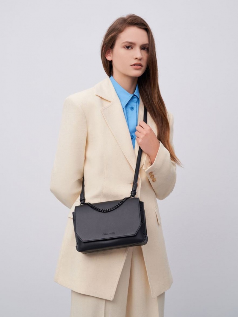 τσάντεσ ώμου Charles And Keith Chain Handle μαυρα | 87620-BHKM