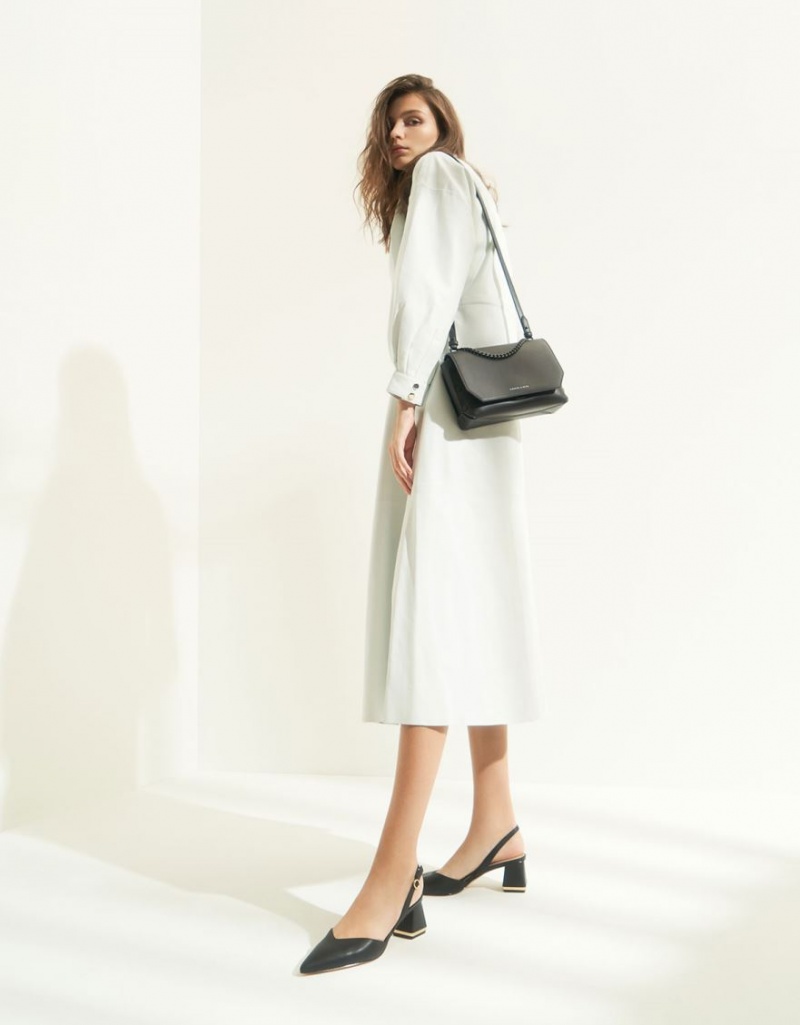 τσάντεσ ώμου Charles And Keith Chain Handle μαυρα | 87620-BHKM