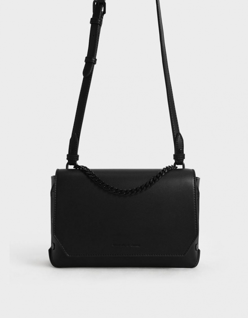 τσάντεσ ώμου Charles And Keith Chain Handle μαυρα | 87620-BHKM