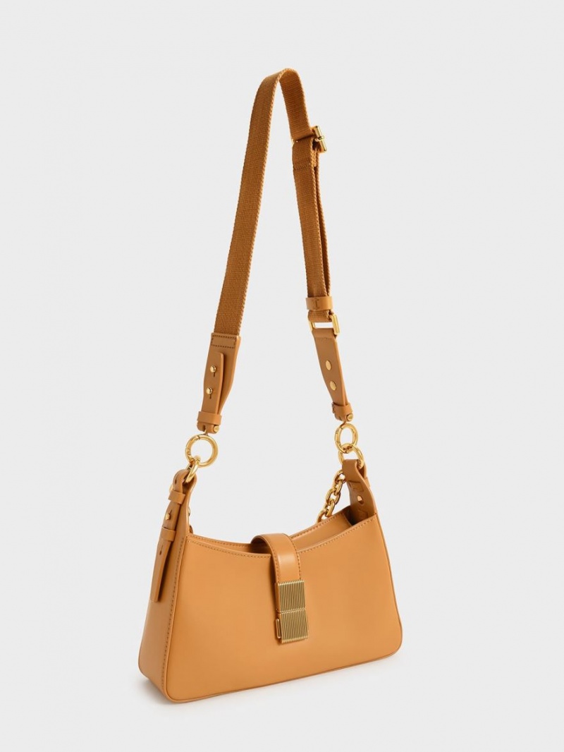 τσάντεσ ώμου Charles And Keith Chain Handle πορτοκαλι | 94306-GRYJ