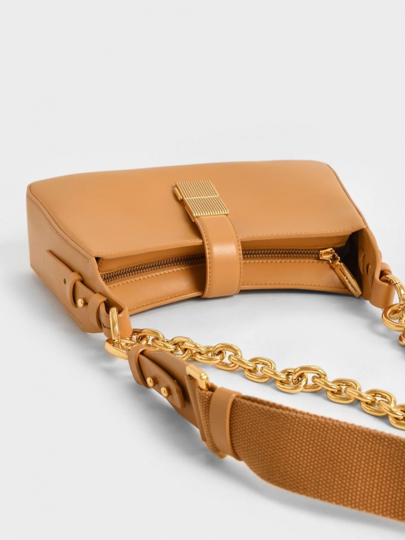 τσάντεσ ώμου Charles And Keith Chain Handle πορτοκαλι | 94306-GRYJ