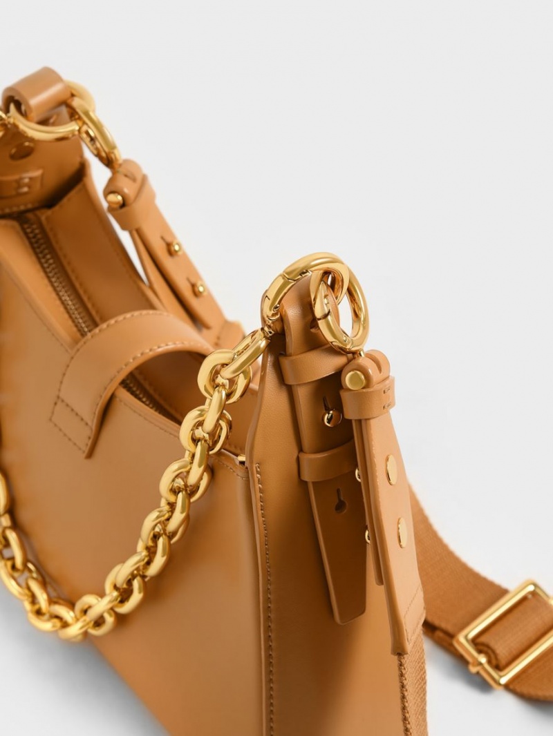 τσάντεσ ώμου Charles And Keith Chain Handle πορτοκαλι | 94306-GRYJ