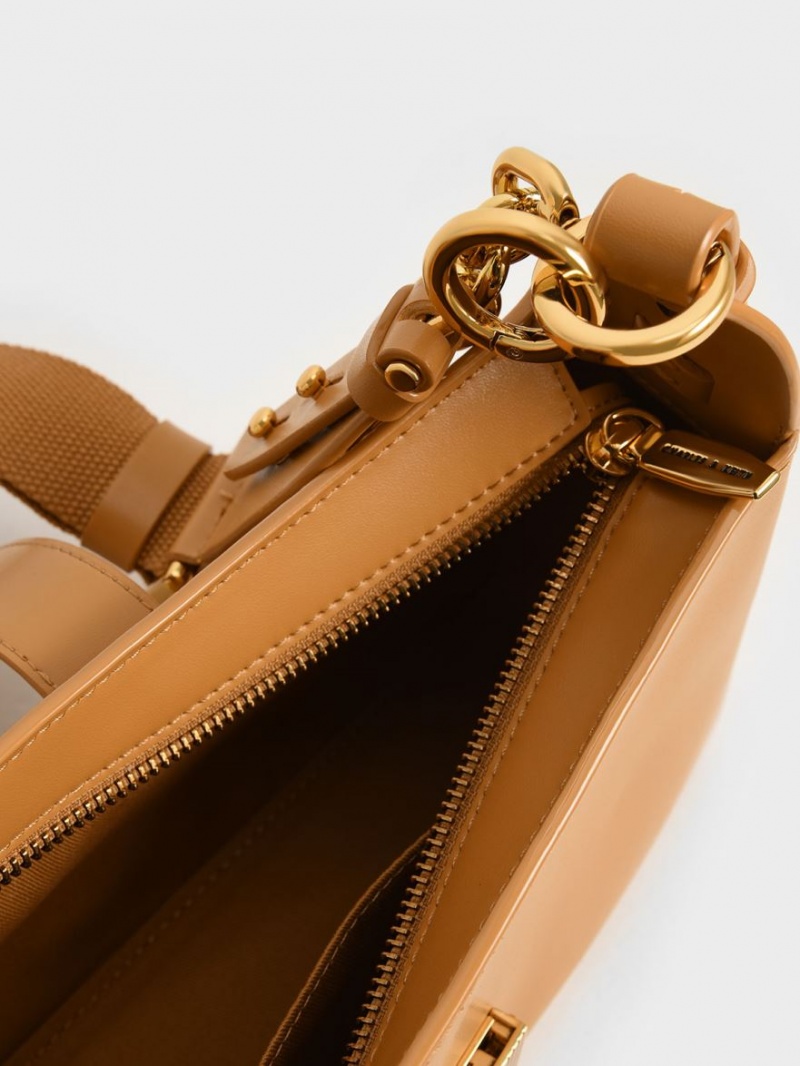 τσάντεσ ώμου Charles And Keith Chain Handle πορτοκαλι | 94306-GRYJ