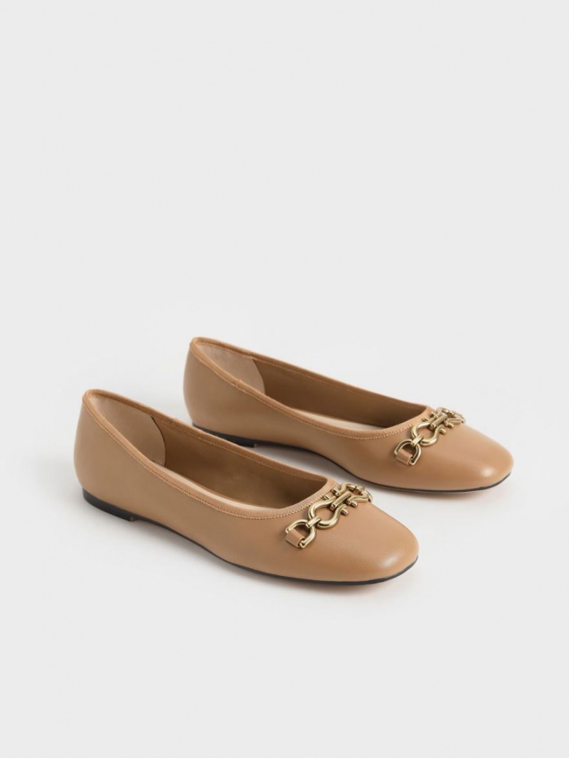 Παπουτσια Μπαλαρινεσ Charles And Keith Chain Link καφε | 04928-DBPJ